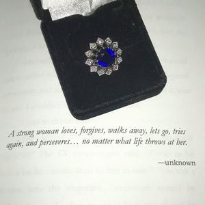 “Cushion - Cut” Blue Sapphire Ring. Diamond Halo.